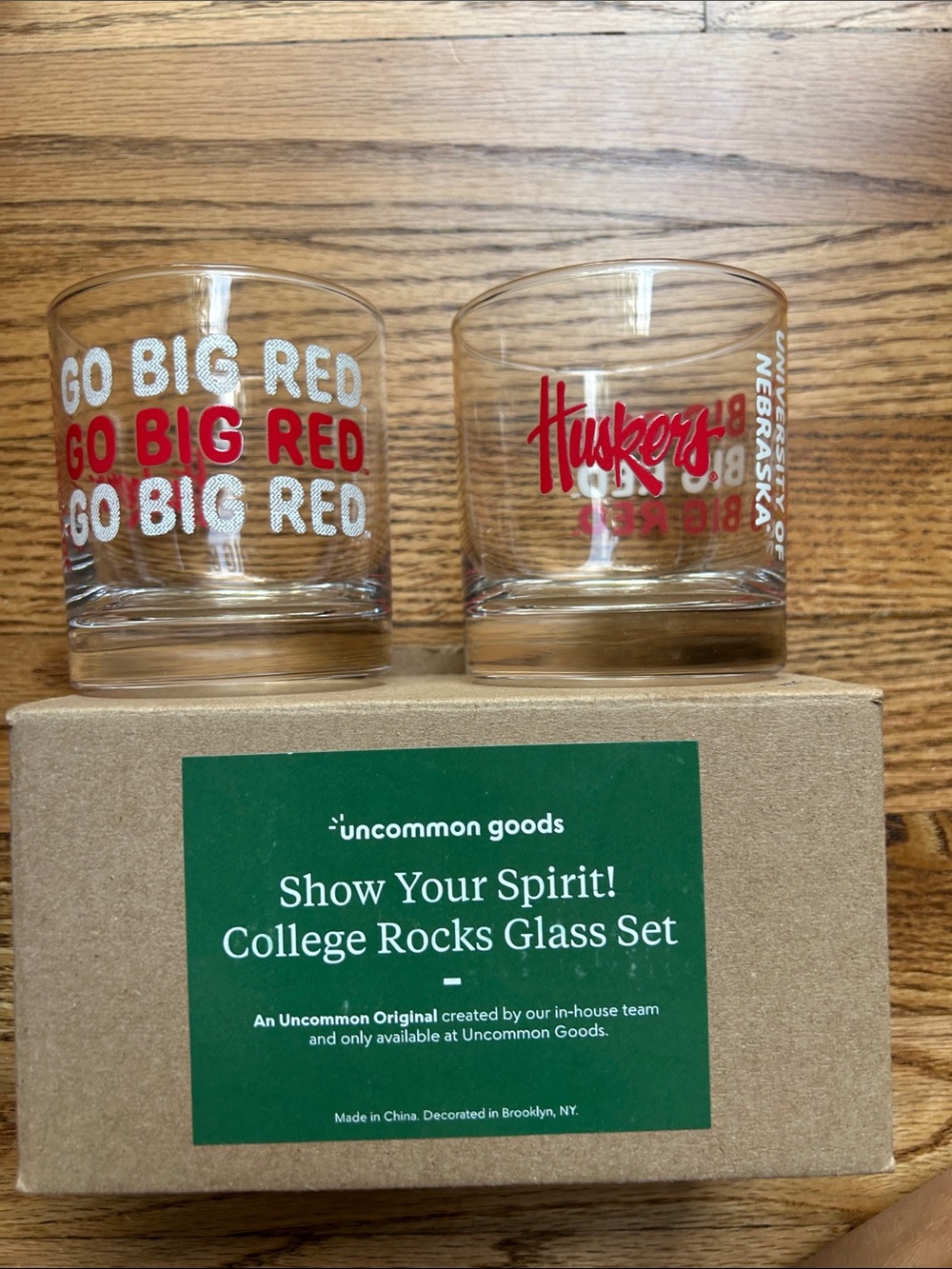 Uncommon Goods Nebraska Rocks Glass Set — Huskers Logo - New in Box